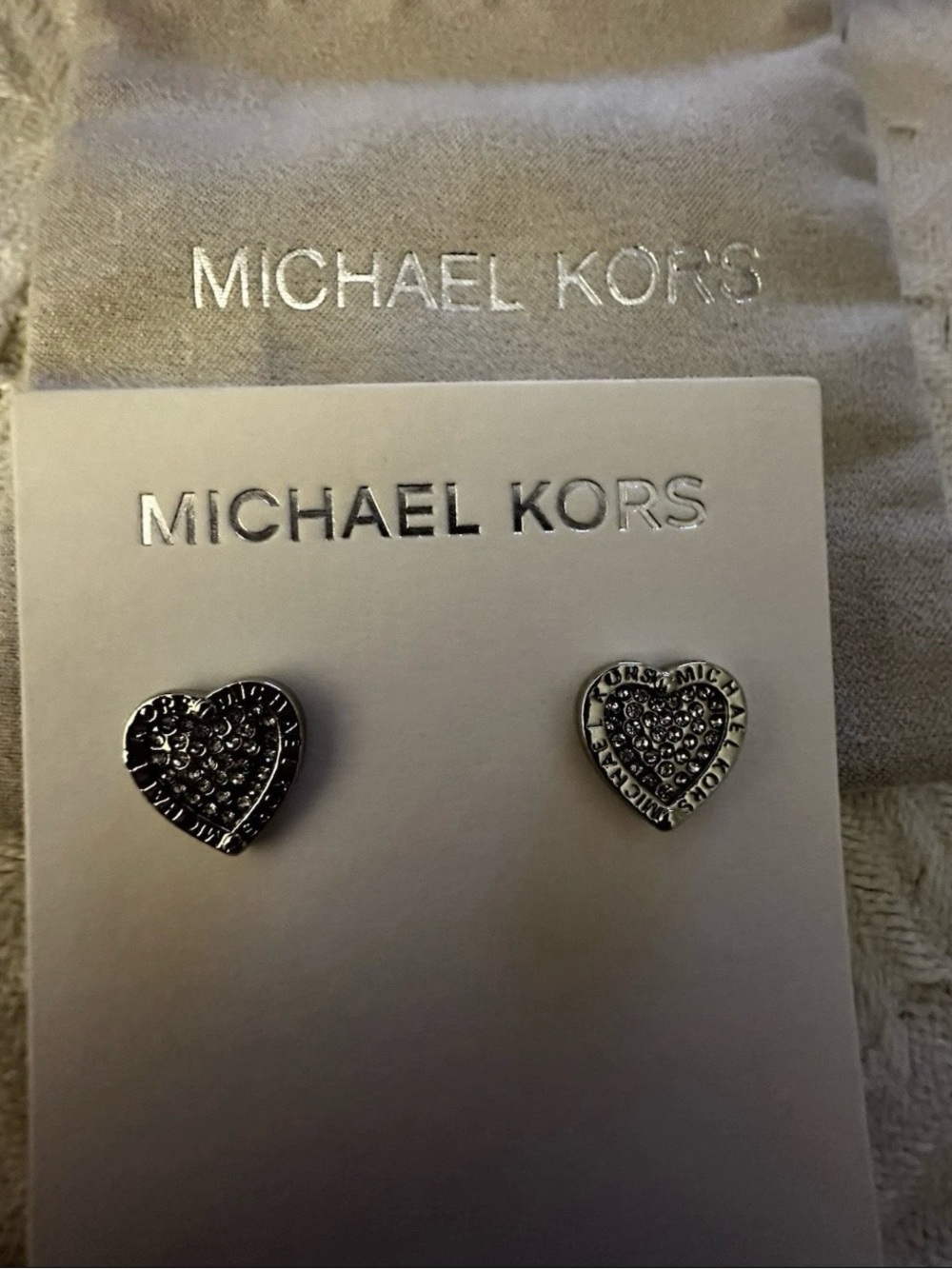 Michael Kors Silver Heart Pave Crystal Stud Earrings